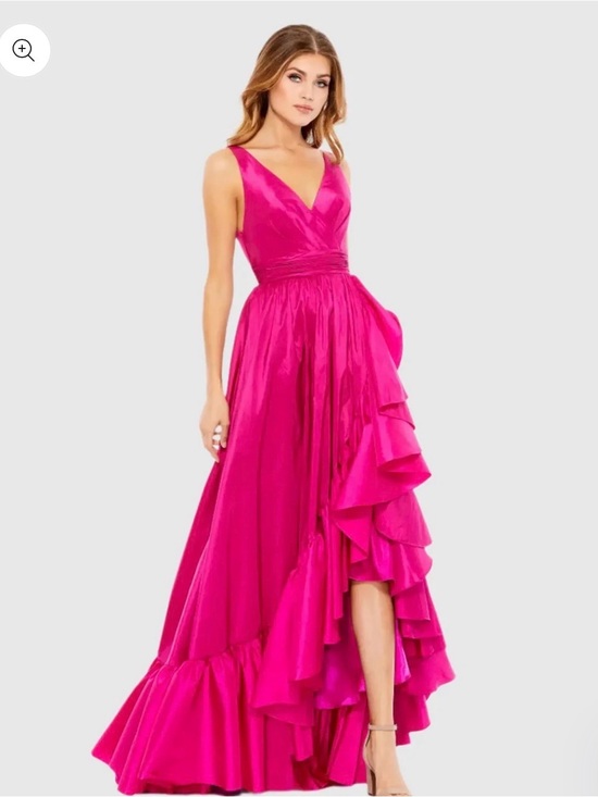 Mac Duggal Dresses & Skirts - Mac Duggal Vibrant Fuchsia High-Low Ruffle V-Neck Gown